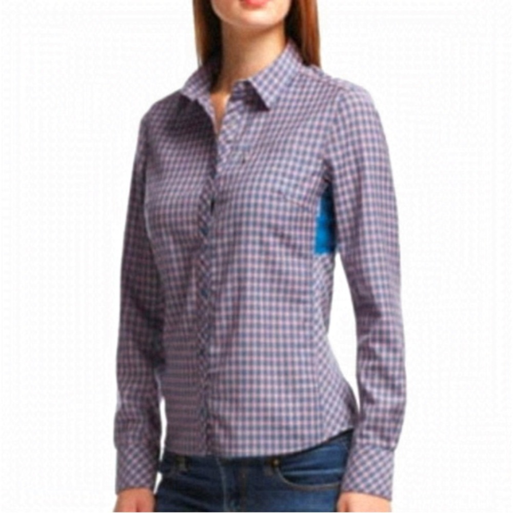 Icebreaker Shirt Womens  Purple Plaid Merino Wool Button Snap LS Vented Outdoor